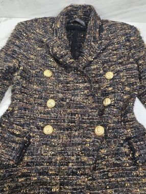 Balmain Women's Tweed Double-Breasted Jacket in Black/Gold - NWOT
